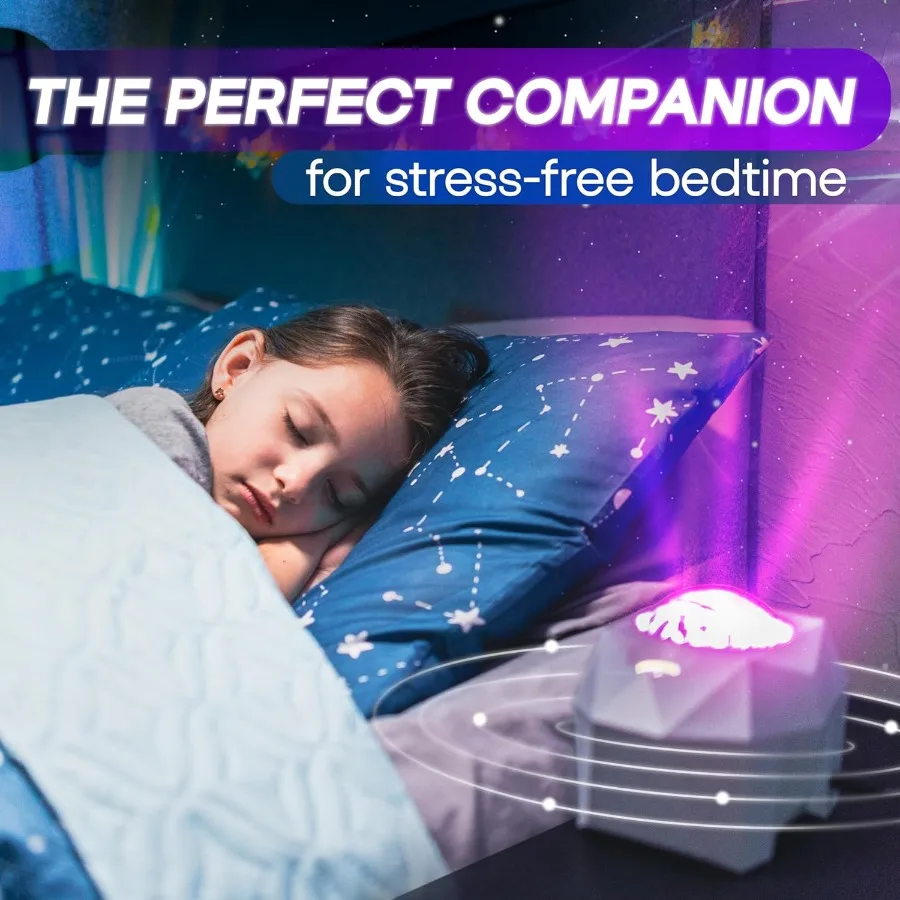 جهاز عرض ضوء أورورا بورياليس لأجواء غرفة النوم، ضوء ليلي جالاكسي ستار مع إضاءة مزاج LED سديمية وتصميم قمر أزرق #6