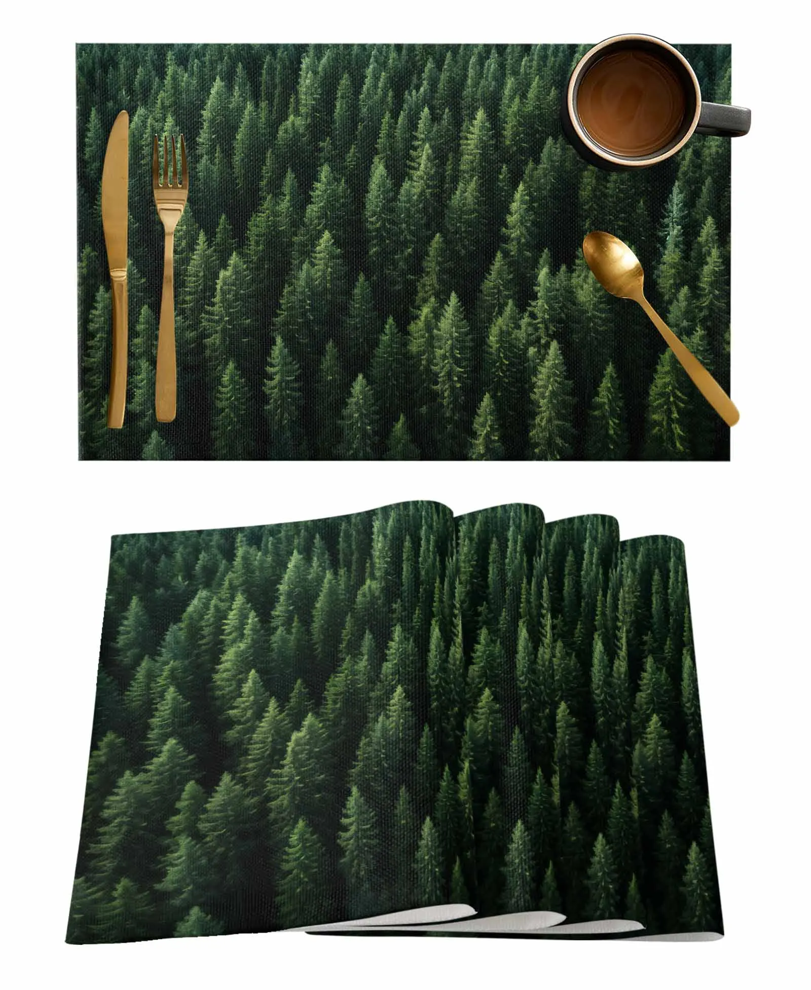 Wallpaper Forest Tree Autumn Coffee Dish Mat Kitchen Placemat Dining Table Rug Dinnerware 4/6pcs Pads