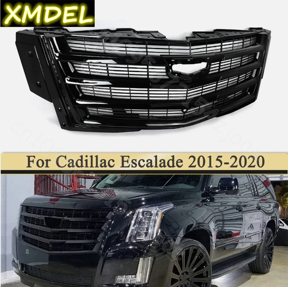 

1 шт. защитная решетка для Cadillac Escalade 2015-2020, глянцевая черная, для передней центральной решетки, стайлинг автомобиля, верхняя передняя решетка радиатора