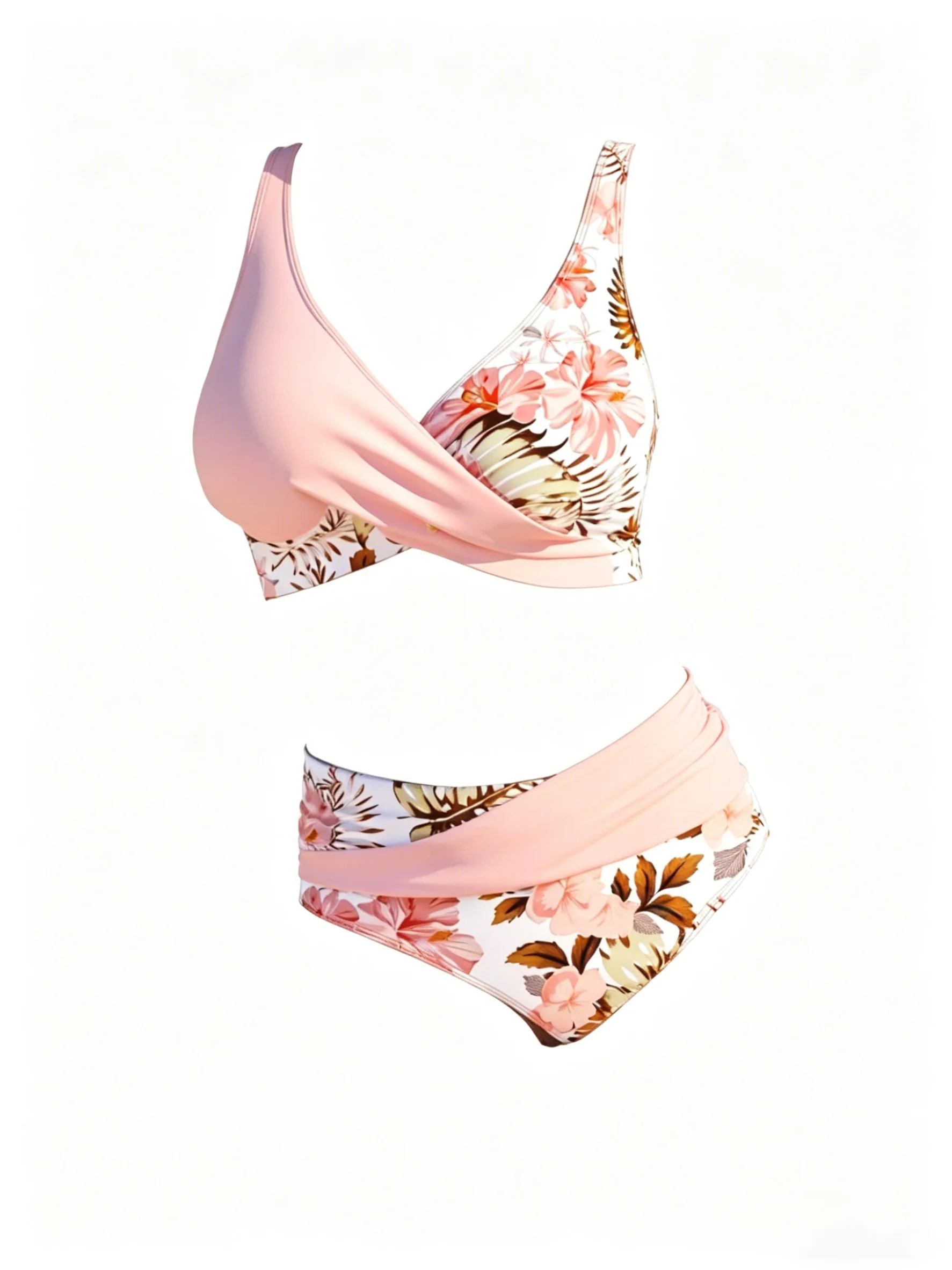 New style swimsuit with floral and plant prints in two-piece design high waist slimming effect Trendy sexy beach vacation summer