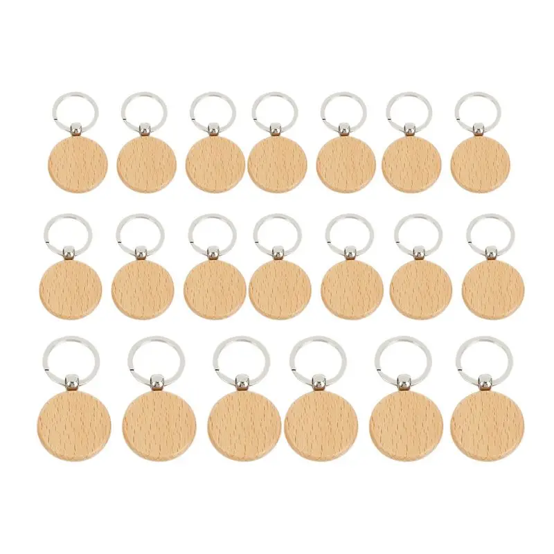 

ABUL-80Pcs Blank Round Wooden Keychain DIY Wooden Keychain Key Tag Gift