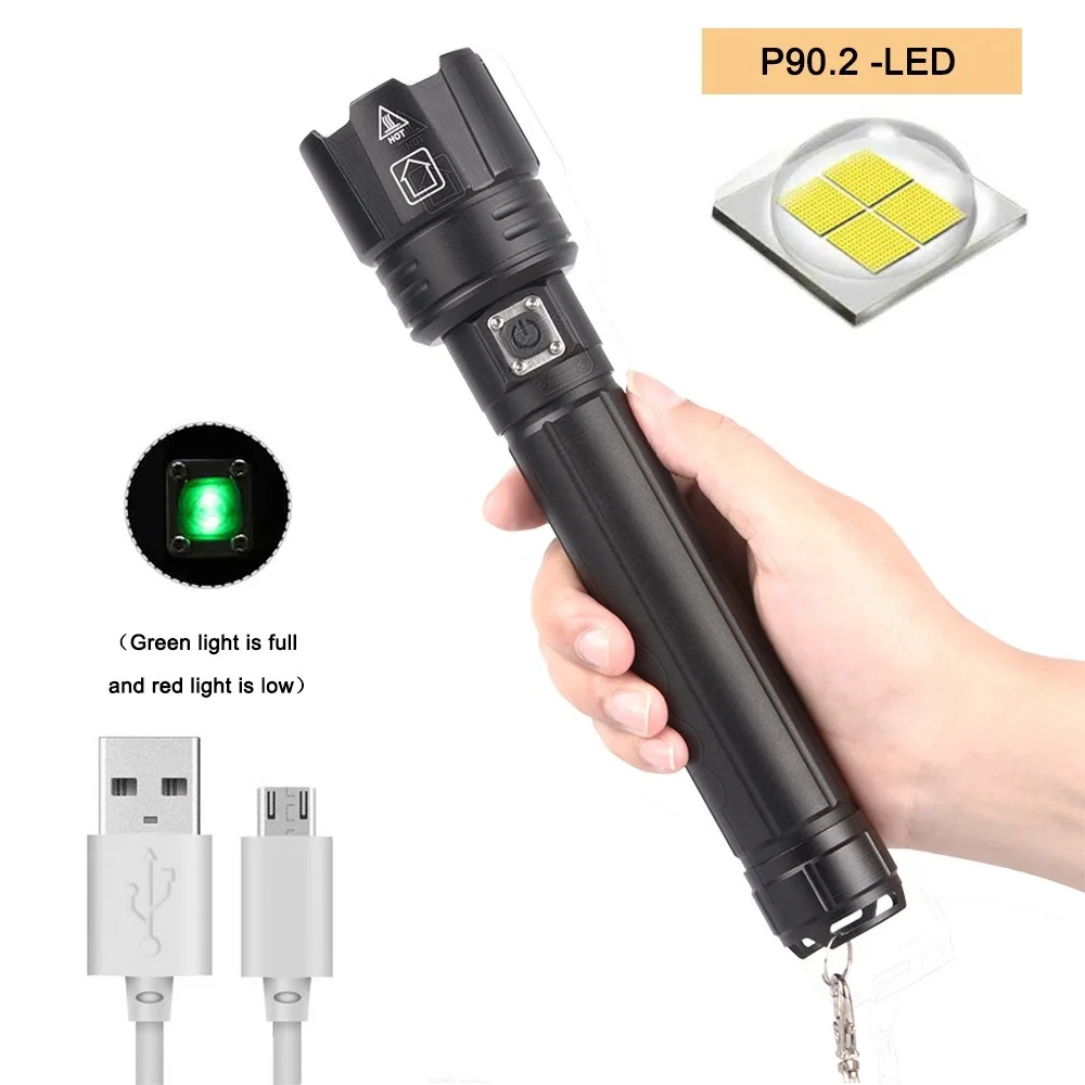 XHP90.2 XHP70.2 LED 손전등, 매우 밝은 USB 충전식 방수 사냥 램프, 캠핑 하이킹 낚시용