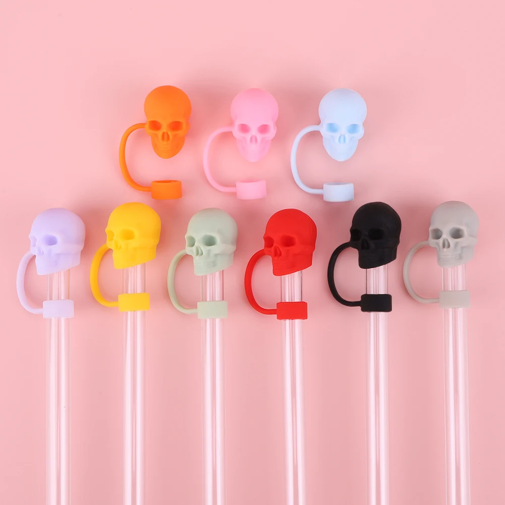 سيليكون لطيف الجمجمة القش يغطي 10 مللي متر الجمجمة شكل قبعات من القش الغبار واقية هالوين الجمجمة القش القبعات العالية ل كوب ستانلي 30/40 أوقية #5