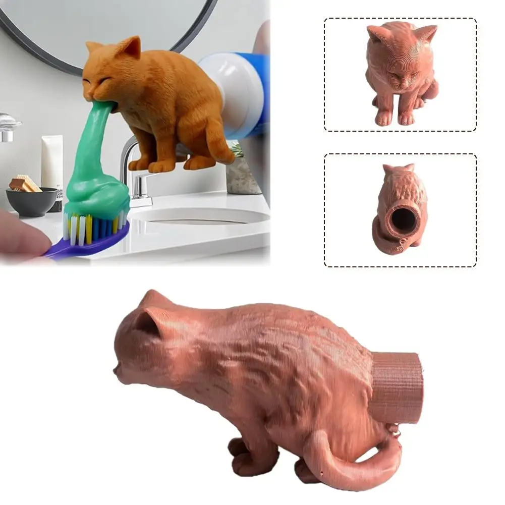 Creative Funny Cat Toothpaste Dispenser Spoof Cat Vomited Toothpaste Cover 3D Printed Squeezer Bathroom Accessories Prank Gift