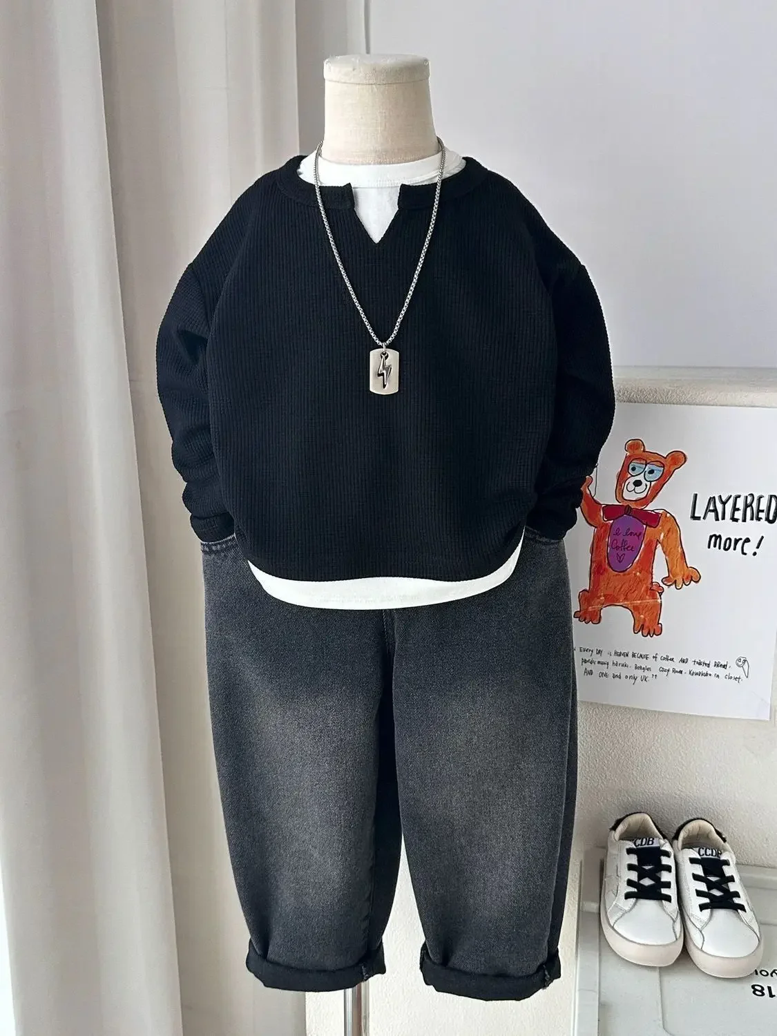 Kinder Jungen Sweatshirt Herbst 2026 Säugling Baby Jungen Pullover Lässig 1-10 Jahre Kinder Jungen Waffel Fake Zweiteilige Oberteile – Detail 11
