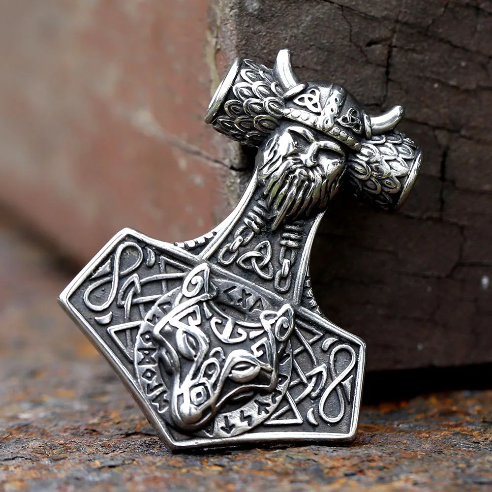 2023 Vintage Viking Thor And Wolf Head Celtic Knot Pendant Necklace 316L Stainless Steel Men Chain Odin Gothic Amulet Jewelry