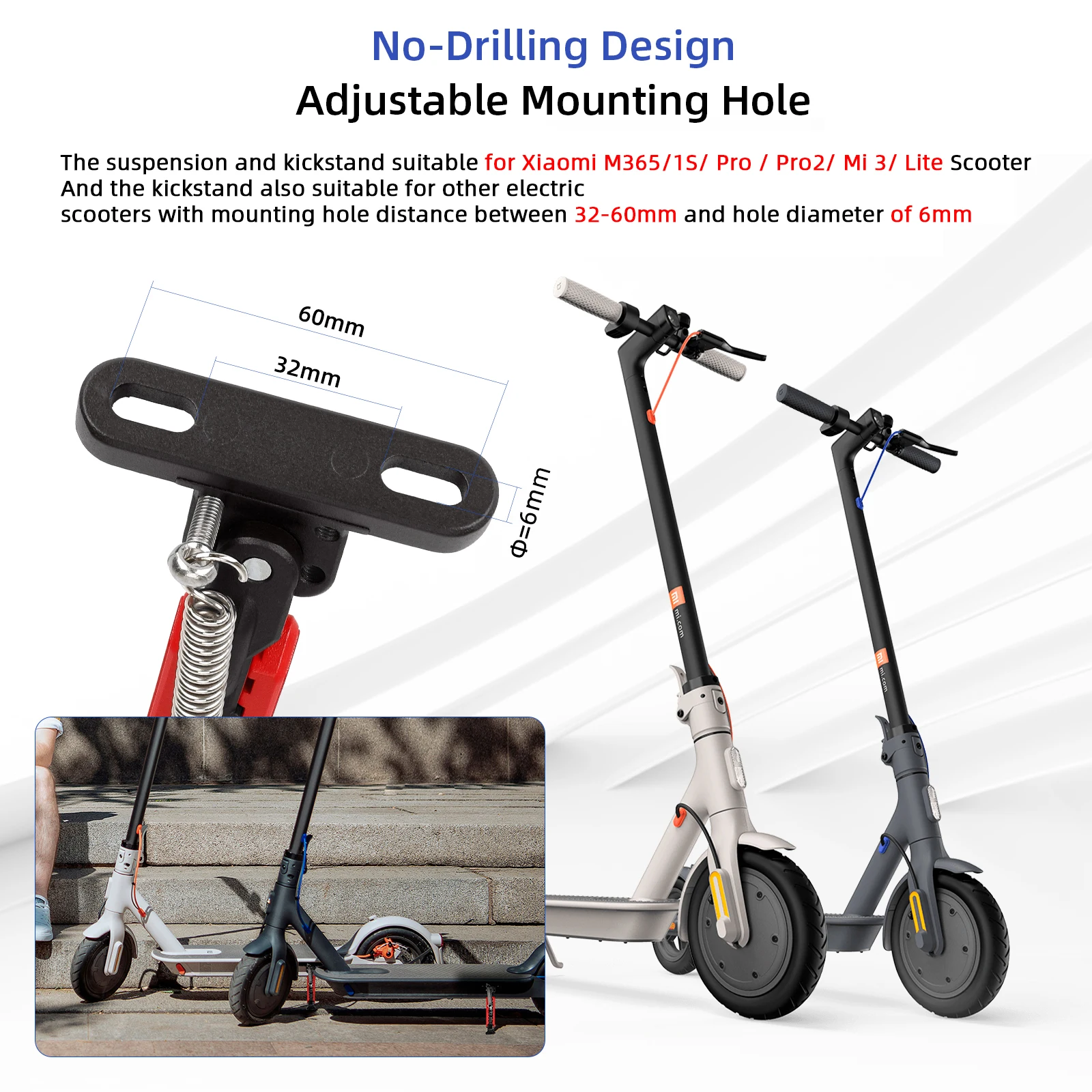 Ulip Scooter Upgraded Hydraulic Front Fork Suspension & V2.0 Adjustable Kickstand Foot Support Kit For Xiaomi M365 1S Pro 2 Mi3