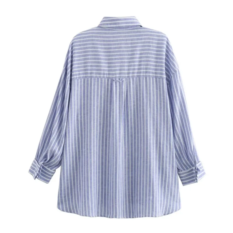 Women's striped Shirt Summer 2024 New top Fashion linen blend long-sleeved shirt