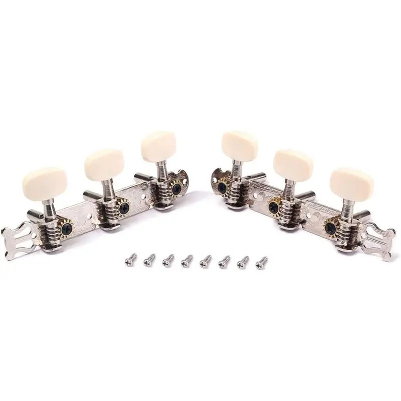 2Pcs 3R3L Classical Guitar Tuning Pegs Machine Heads Tuners Keys with White Cream Buttons, Durable Guitar Replacement Accessorie