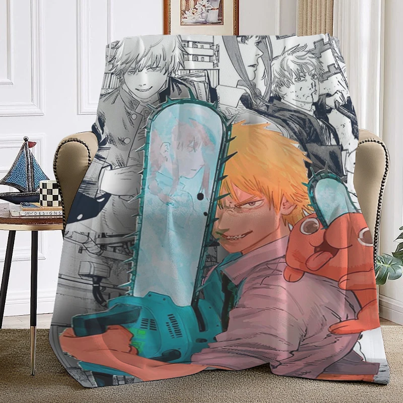 

Anime Flannel Blanket Sofa Winter Warm T-Chainsaw Man Microfiber Bedding King Size Bed Fleece Camping Fluffy Soft Blankets