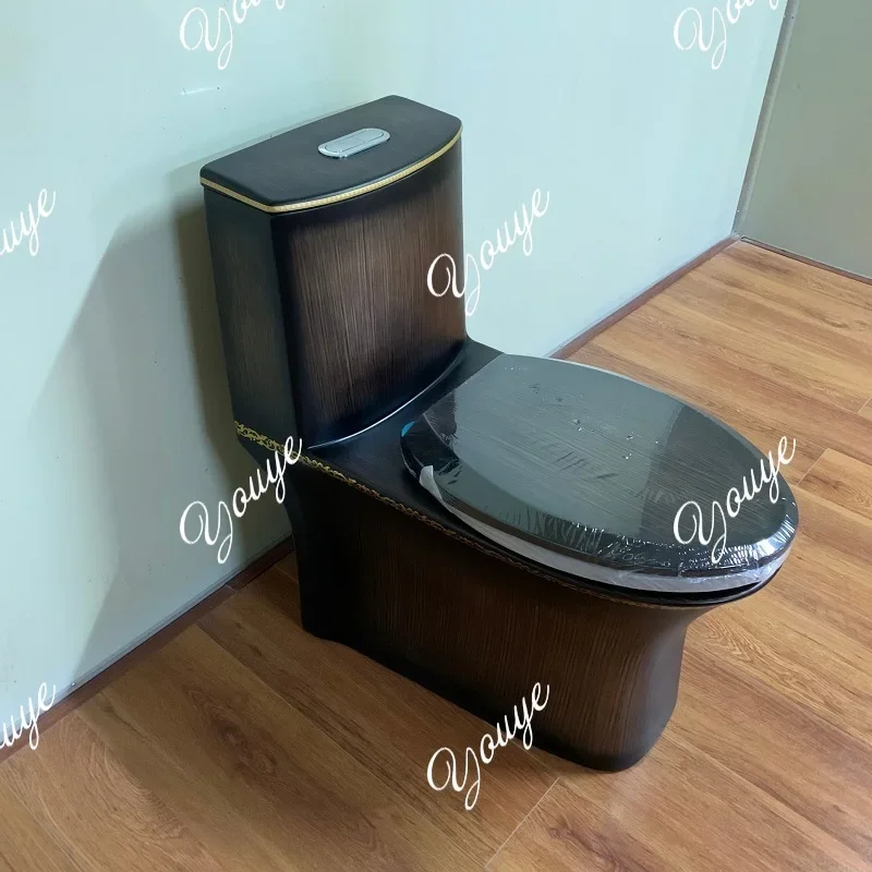 J High-end Black Personalized Toilet Siphon One-piece Toilet Ceramic Color Wood Grain Retro Toilet Water Saving