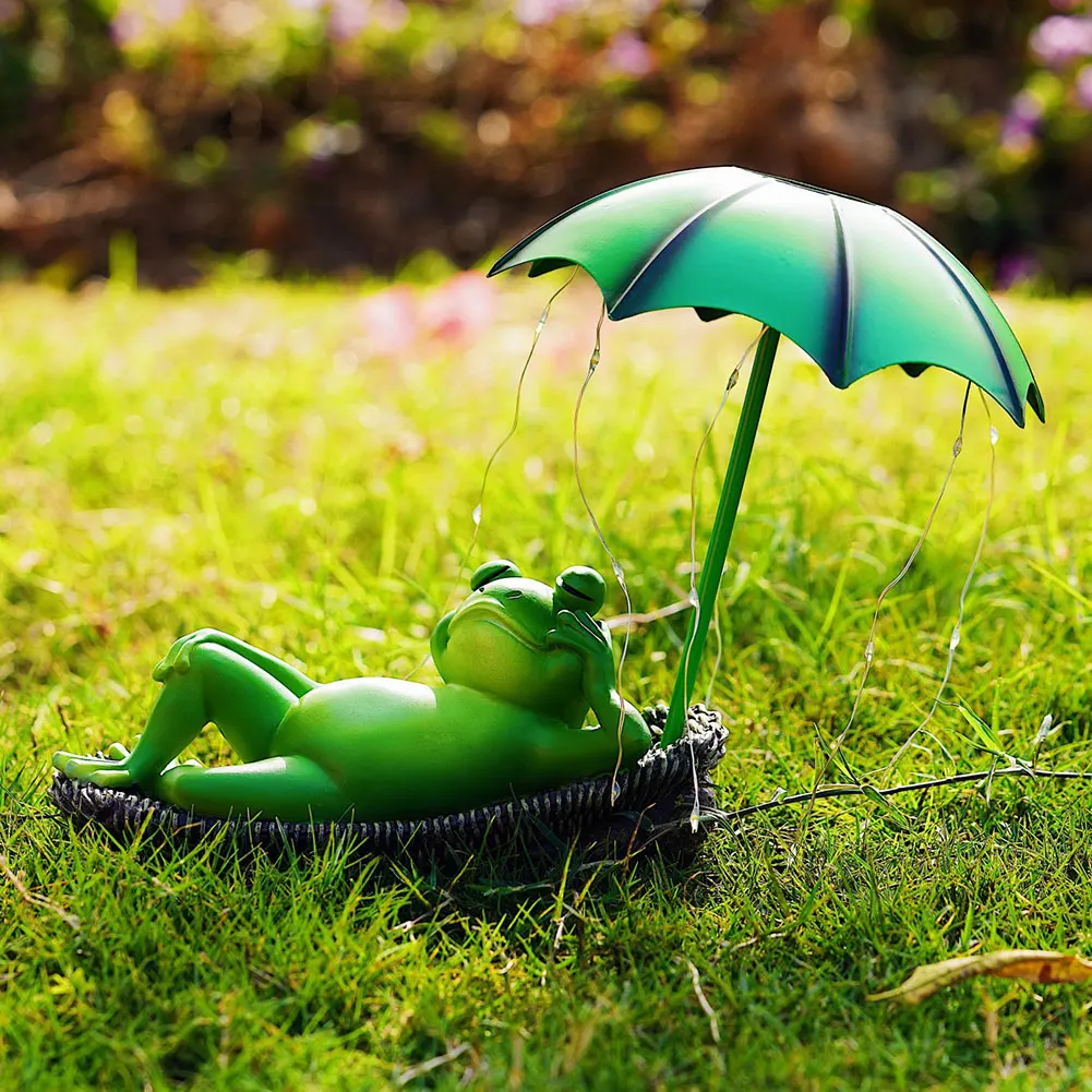Sapo guarda-chuva led esculturas luz resina sapos jardim decoração ao ar livre estátua ao ar livre sapos estatuetas luz decoração do jardim presente