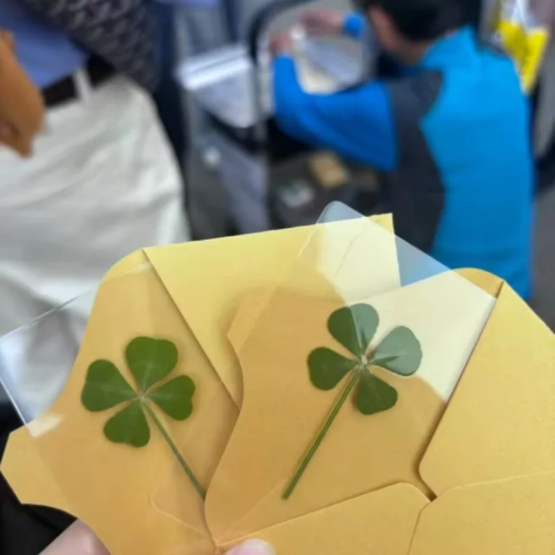 5PCS Lucky Four-Leaf Clover Bookmark -  Transparent Card, Simple Style Wishing Bookmark