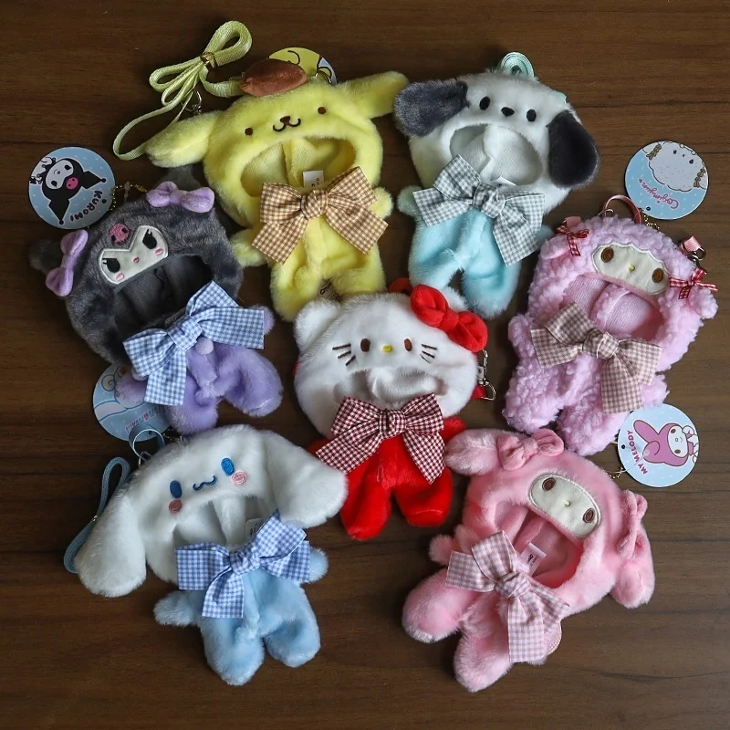 Ubranka dla lalek Labubus 15-17 cm, pluszowy kaptur Mickey Stitch, Sanrio Hello Kitty, Cinnamoroll, Melody, Kuromi, Pochacco, akcesoria, sukienka