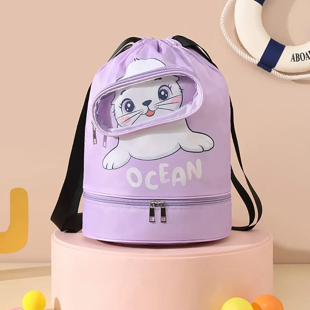 Fun Cartoon Swimming Bag Beach Fitness Large Capacity Wash Bag Dry Wet Separation Bath Storage Bag Portable Backpack for Childre