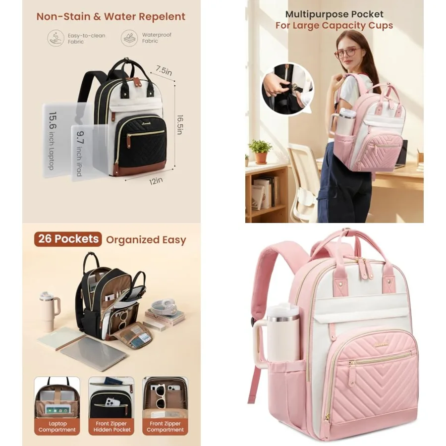 

Laptop Backpack for Women with Giant Tumbler Holder Pocket, School College Book Bag Nurse Teacher Backpack, Waterproof Work Tra