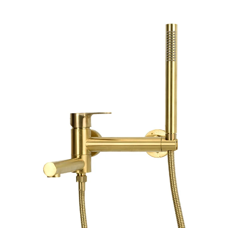 

All-copper wall-mounted bathtub shower set, faucet swinging hot and cold black brushed gold bath