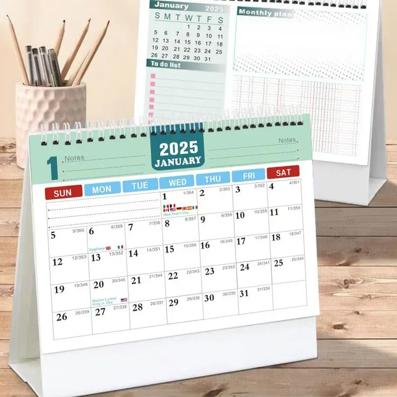 Mesa em pé calendário com planejador adesivos, calendário de mesa, diariamente, 8x7.8 ", 2025, Julong