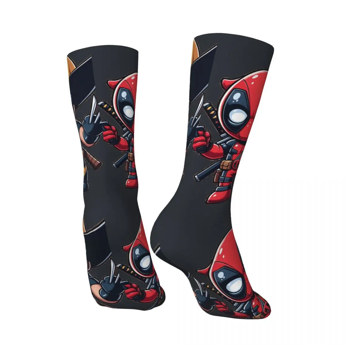 Crazy Claws & Chimichangas The Unlikely Bffs Sticker Sock for Men Vintage Disney Marvel Deadpool & Wolverine Film Sock Casual