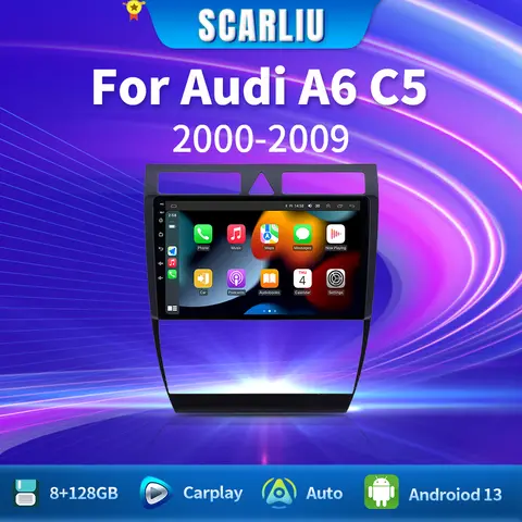 아우디 A6 C5 1997-2004 S6 RS6용 SCARLIU 안드로이드 13 2딘 안드로이드 오토 라디오, 카플레이 4G 카 멀티미디어 GPS 2딘 오토라디오