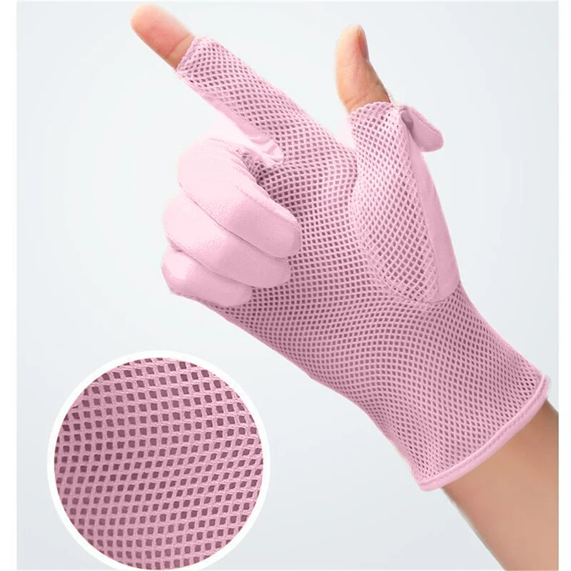 2024 Sunscreen Ice Silk Gloves Anti-UV Breathable Mesh Gloves UV Protection Ice Silk Mesh Two Finger Driving Touch Screen Gloves