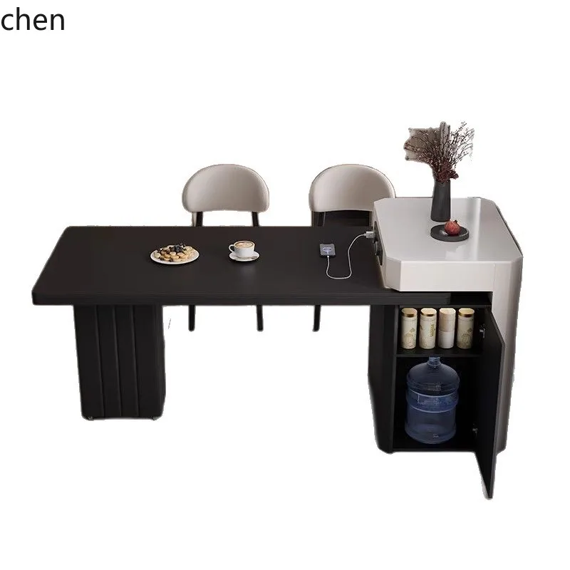 YFY  Solid Wood Island Dining Table Integrated Home Small Apartment Extendable Modern Simple Rock Board Island Dining Table