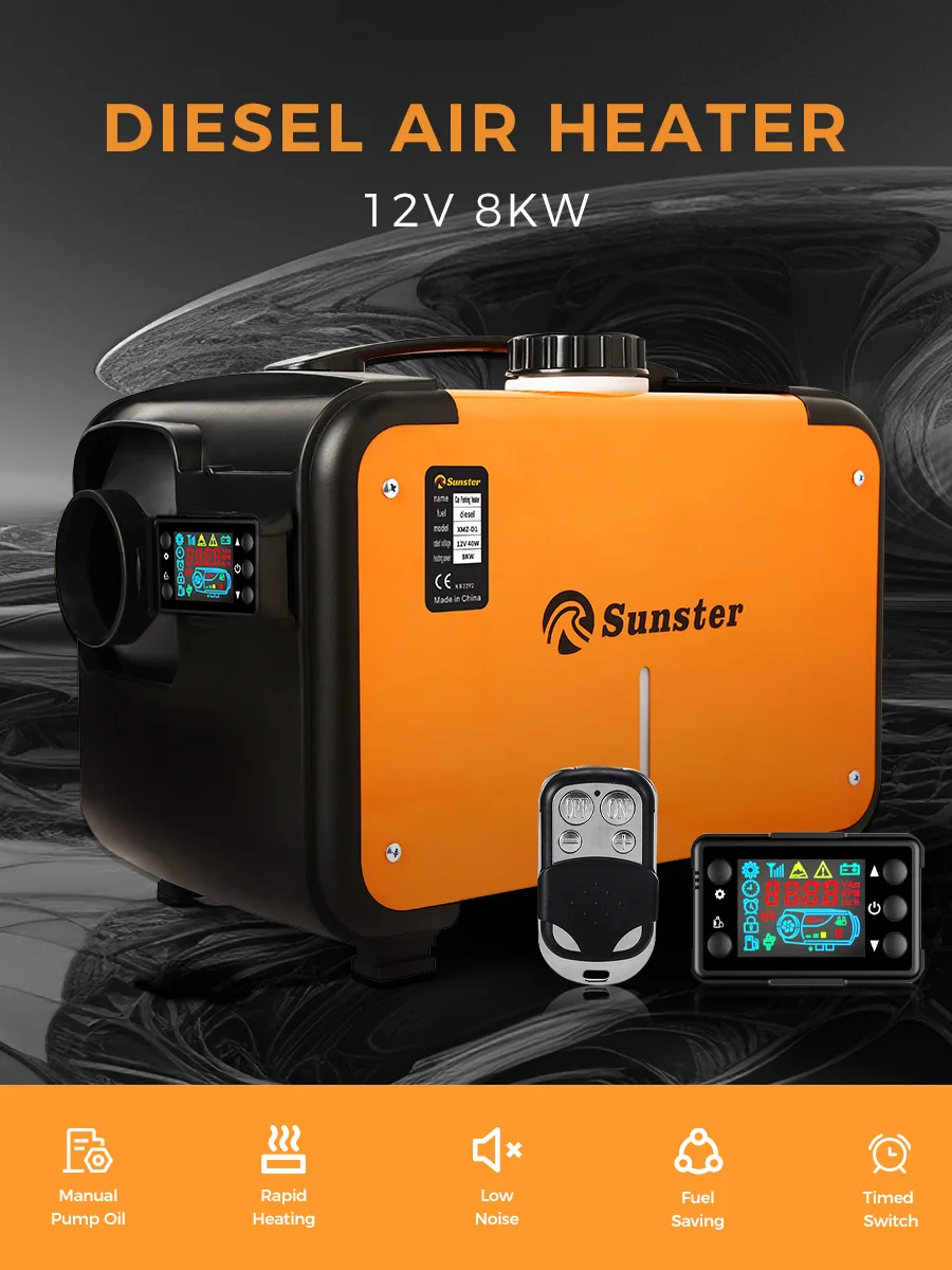 12V/24V Heater For Car 8KW Diesel Air Heater With Silencers LCD Switch & Remote For Car Trailer Truck Diesel Parking Heater