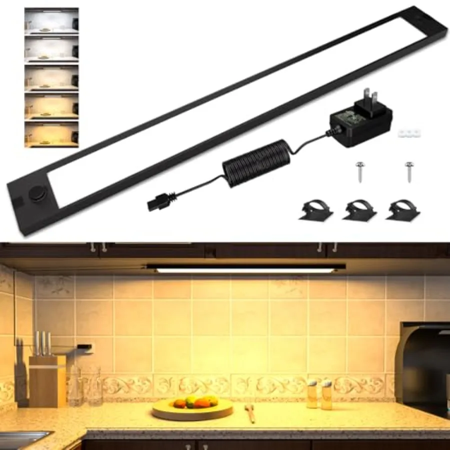 

Under Cabinet Lighting, Dimmable Counter Lights for Kitchen, Plug in LED Light Bar for Cupboard, Workbench, Shelf, Desk, 5 Colo
