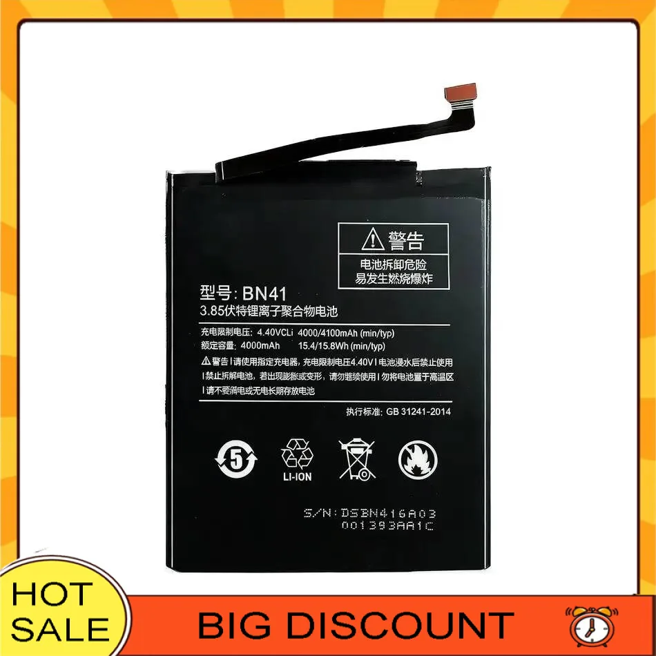 

4100Mah For Xiaomi Redmi Note 4 Mtk Helio X20 4X Pro 4G+64G BN41 Cpu Reliable Power Supply Mobile Phone Battery