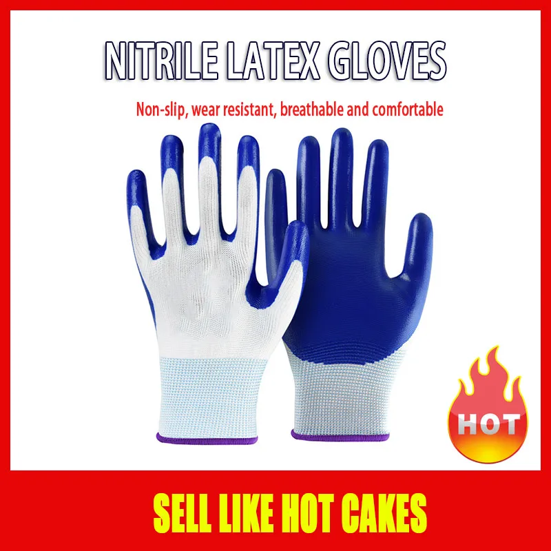 

6~12 pairs of non slip and breathable nitrile gloves, wear-resistant and safe construction for labor and construction industry