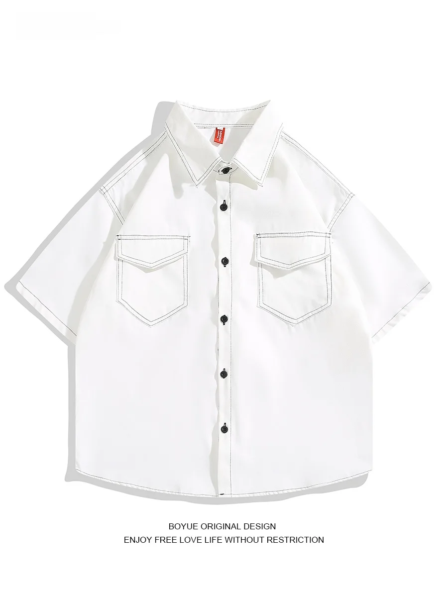 

Летняя рабочая одежда Boyue: мужская повседневная свободная одежда в японском стиле, высокий дизайн, однотонная, для молодежи