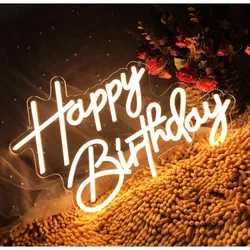 Warm white Happy Birthday neon sign can be hung or placed flat light Christmas Birthday Graduation Gift cafes 5v,16.5