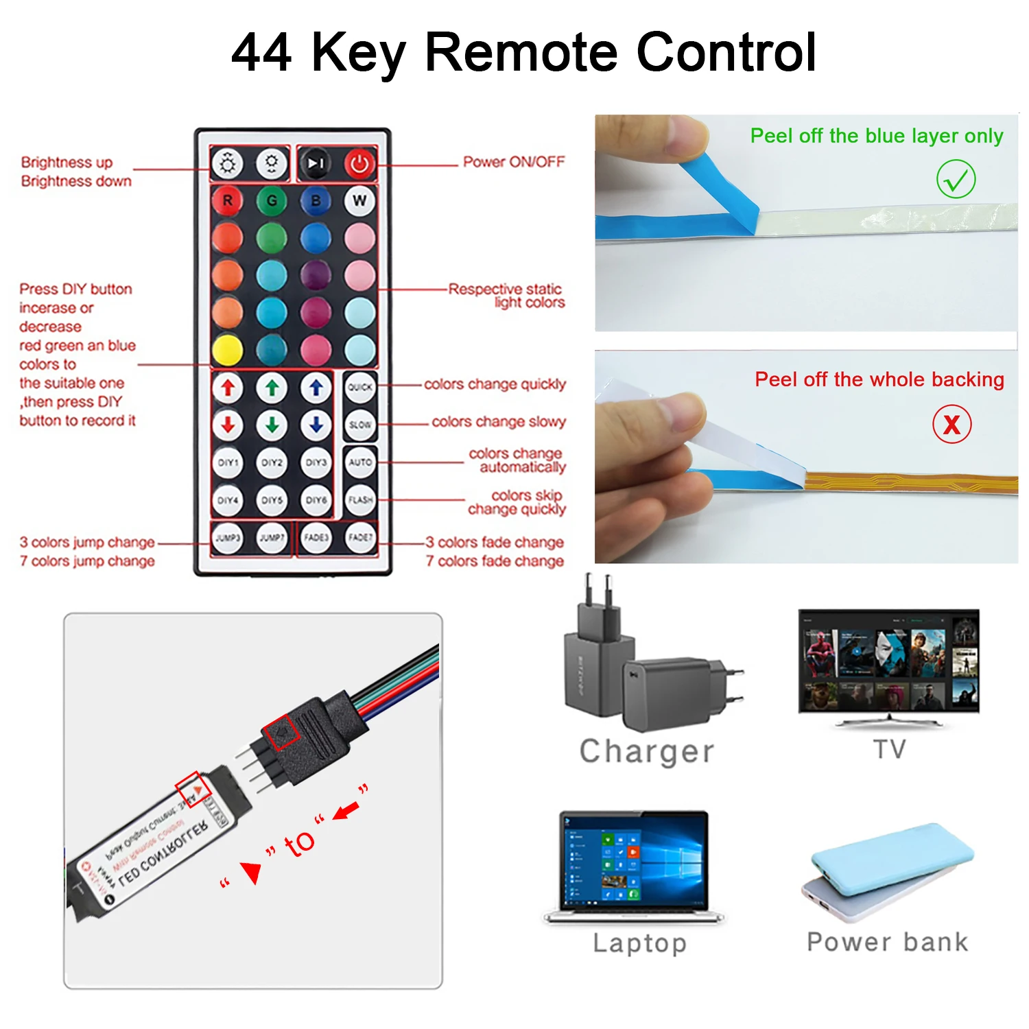 RGB Led Strip Lights with Remote Control Tape Lights Led Wall Room for Home Bedroom Party Decor TV Backlight