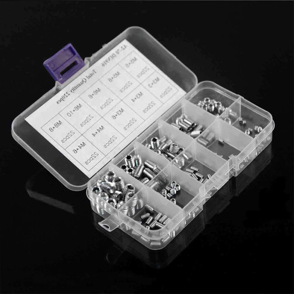 

220pcs Stainless Steel Hex Set Screw Assortment Kit For Electronic Products, Chemical Industry, Mechanical Equipment, Furniture