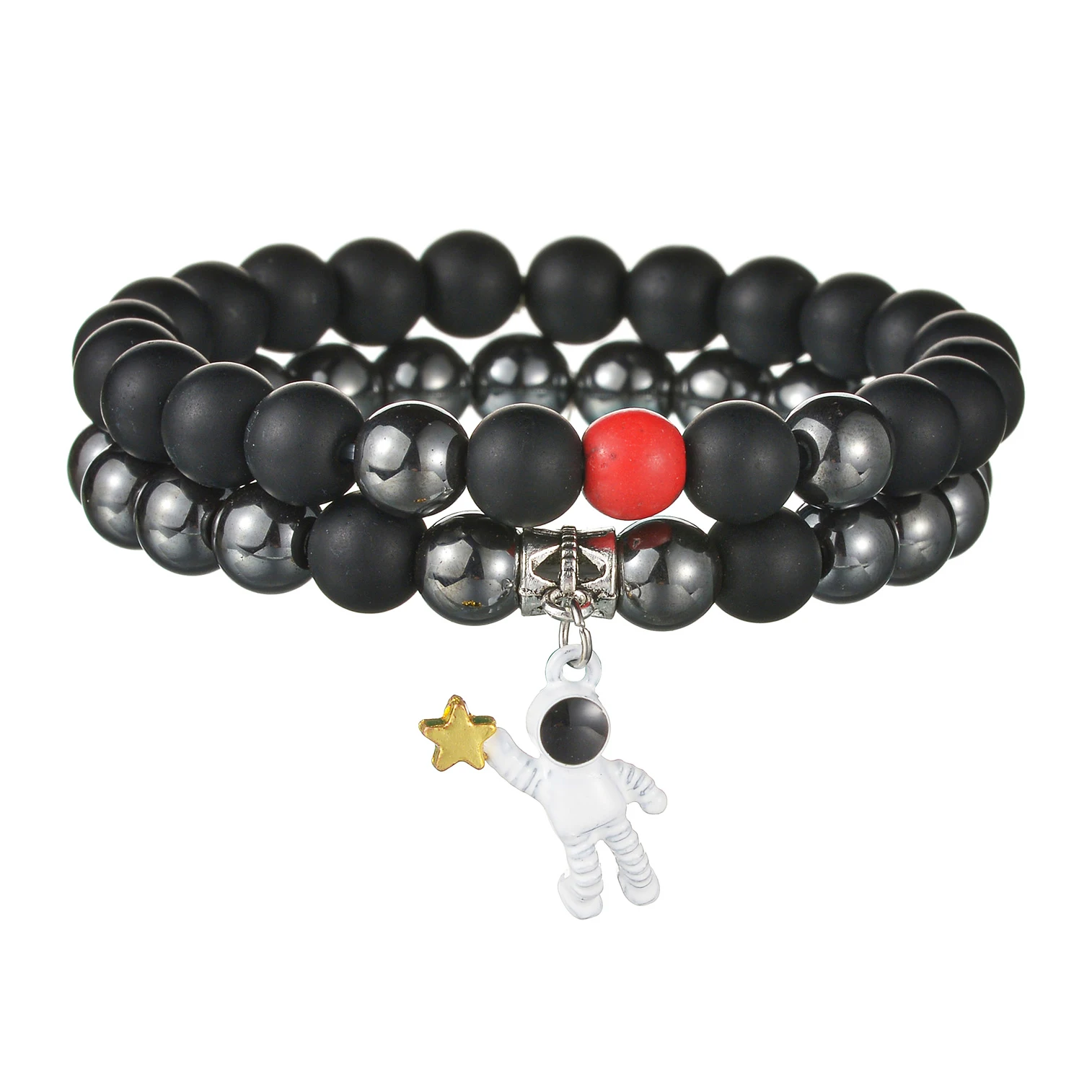 Cute Spaceman Bracelets 8mm Bead Natural Black Lava Volcanic Stone Bracelet Set Yoga New Fashion Jewelry For Men Women