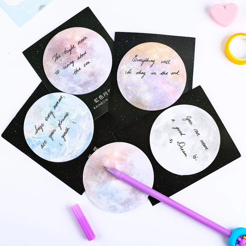 Novità Round Star Shape Sticky Notes Cute Kawaii Planet Memo Pad Earth Moon Post Notepad Kids estetica Stationery Index Tab 3D