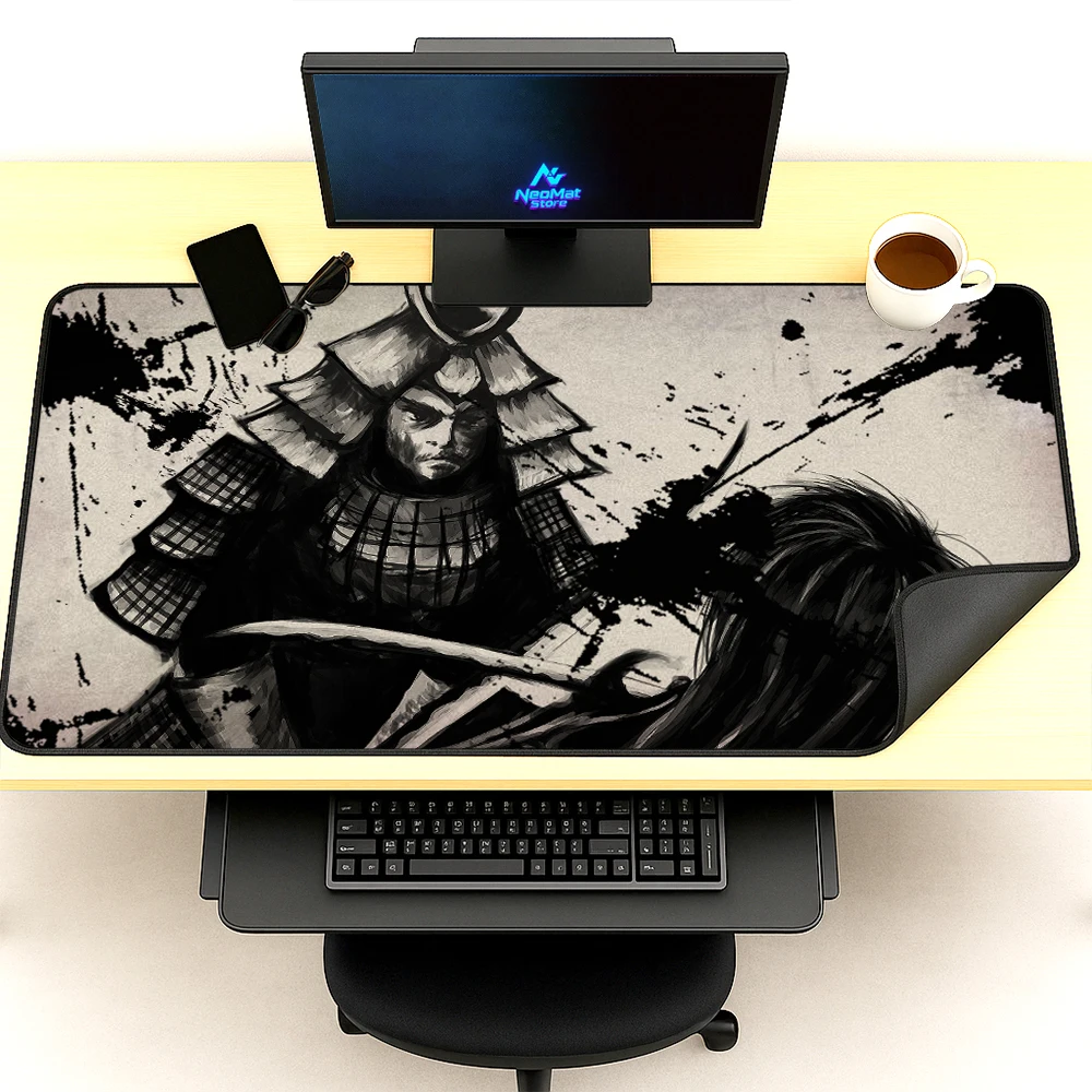 Samurai Desk Mat Extra Large Gaming Black Desk Accessories Office 1400x600mm Thick Stain Resistant Stable Nonslip Mouse Pad