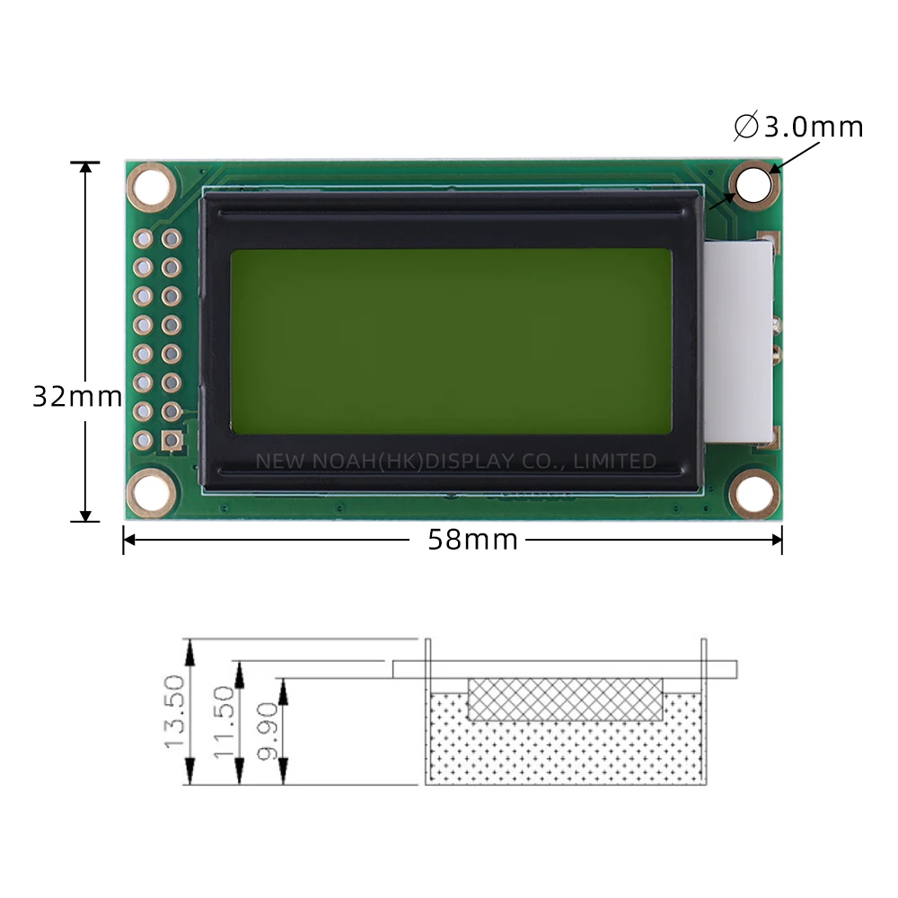 Écran LCD d'origine avec puce LCM, film européen jaune et vert, 8x2, 16 broches, 58x0802x31.87mm, puce ST7066, 0802B Rick, 13.5