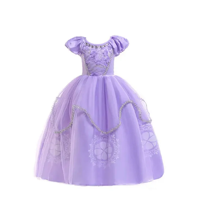 Purple Princess Sofia dress for girl kids cosplay costume puff sleeve layerd dresses child Party Birthday Sophia fancy costumes