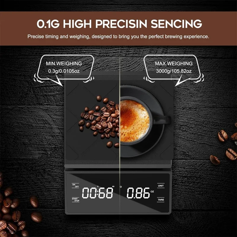 3kg/0.01g Precision Kitchen Scale with Timer-Digital Food Scale for Baking, Cooking&Coffee Brewing (LCD Display, Home Chef Tool)
