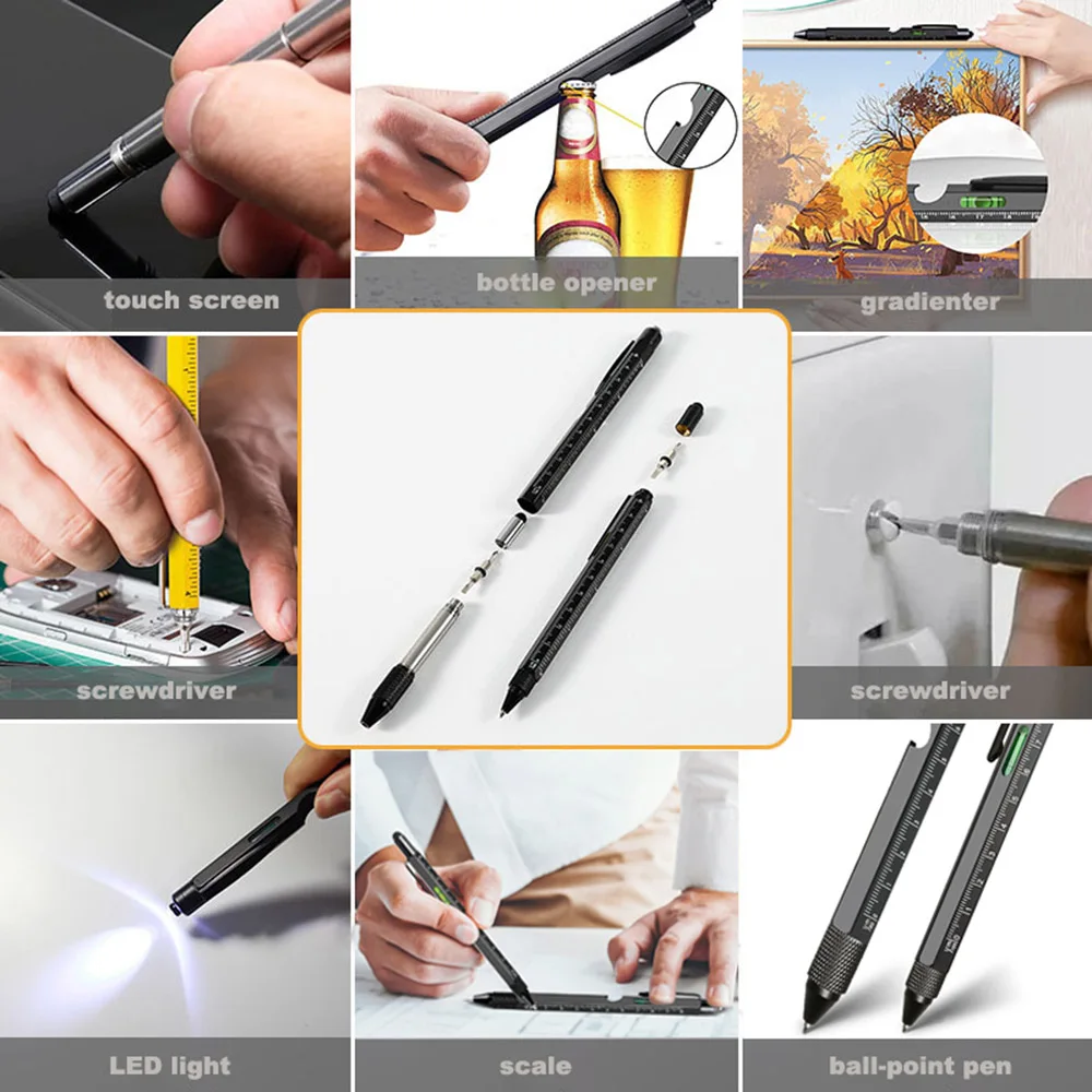 Imagem -04 - Multi-tool Caneta Led para Homens Caneta Tática Stylus Régua Nível Abridor de Garrafas Chave de Fenda Esferográfica Papai Presentes de Natal em 1