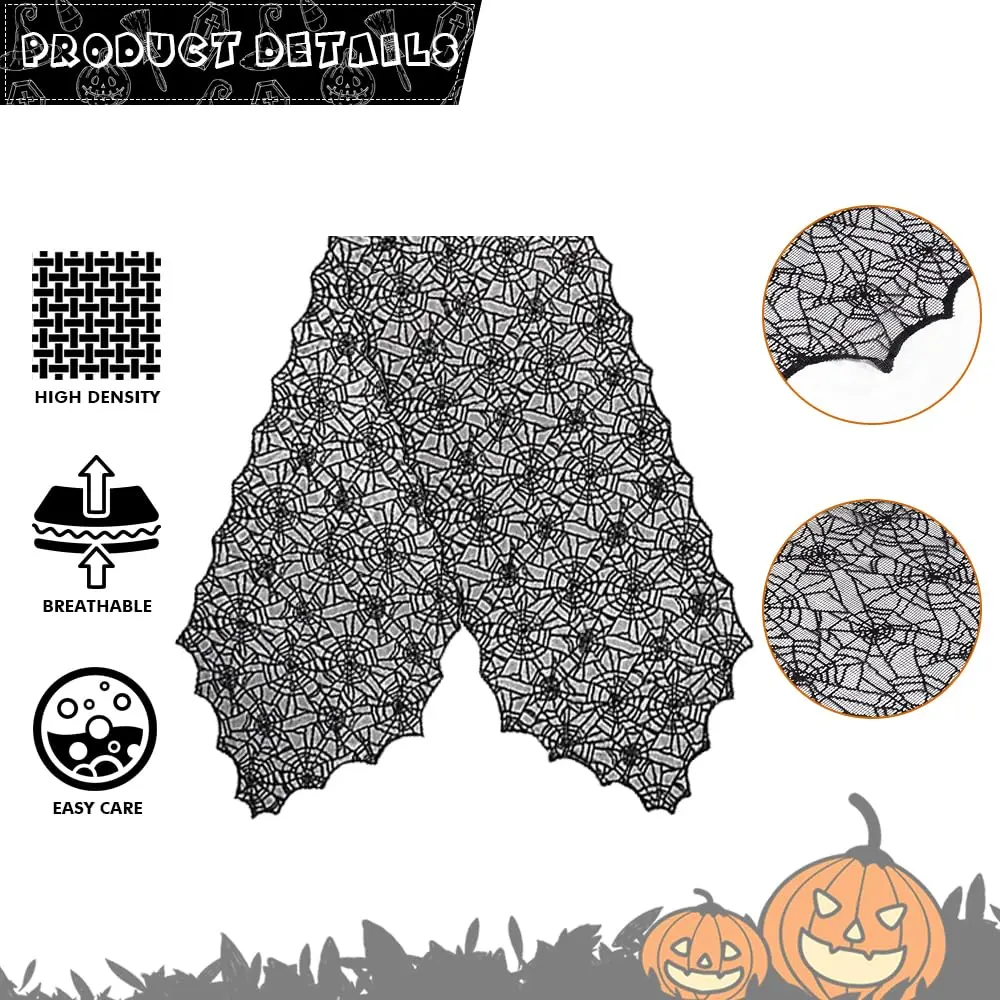 1 Stück Halloween-Dekoration, Tischläufer, Spinnennetz, schwarze Spitze, Tischläufer für Küche, Esstisch, Halloween-Dekoration für den Innenbereich – Detail 9