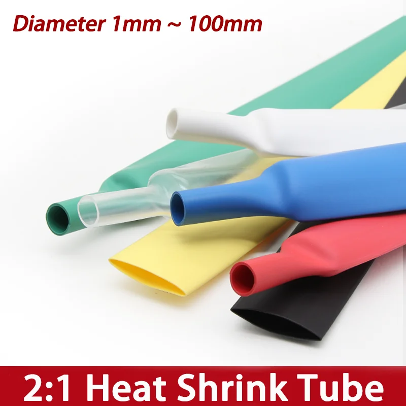 

Diameter 1mm ~ 100mm 2:1 Heat Shrink Tube Wire Repair DIY Cable Protecctor Polyolefin Heatshrink Tubing Insulation Sleeving Wrap