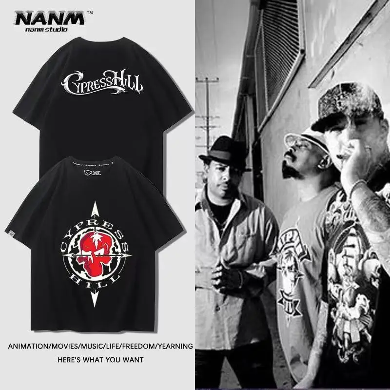 Camisetas Estampadas Estilo Hip-Hop Americano Cypress Hill West Coast Streetwear Oversized Casual Masculino Feminino Algodão Verão Novas Camisetas