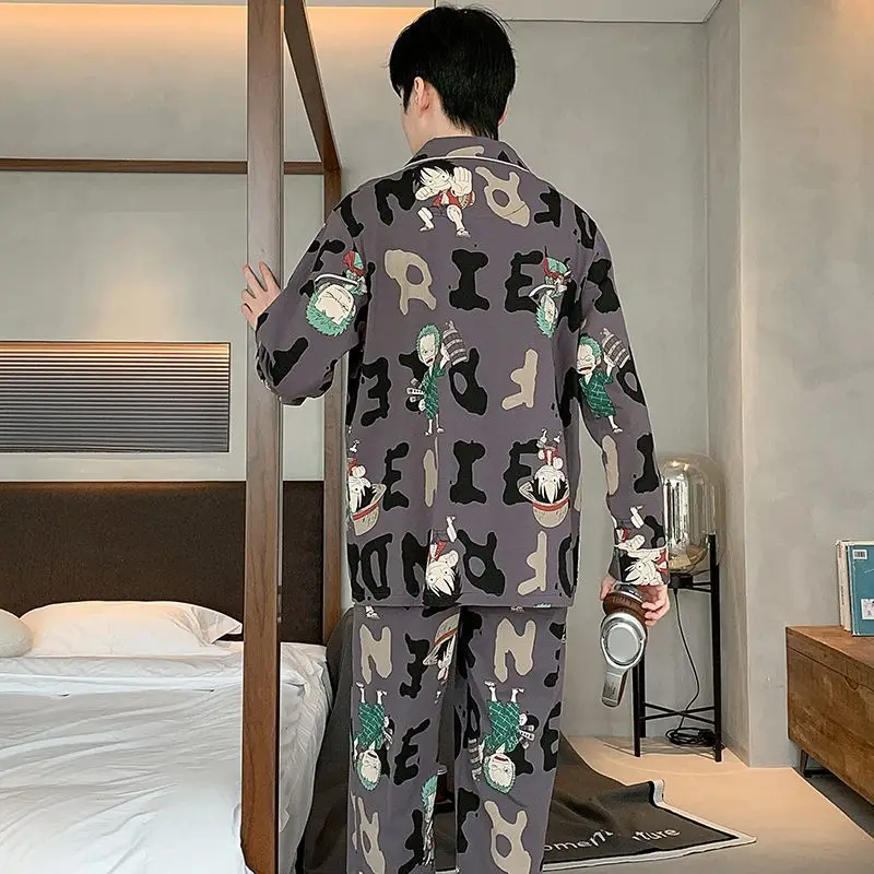 One Piece Monkey D. Luffy Roronoa Zoro Men\'s Sleepwear Spring and Autumn Cotton Long Sleeve Thin Cartoon Home Furnishing Set