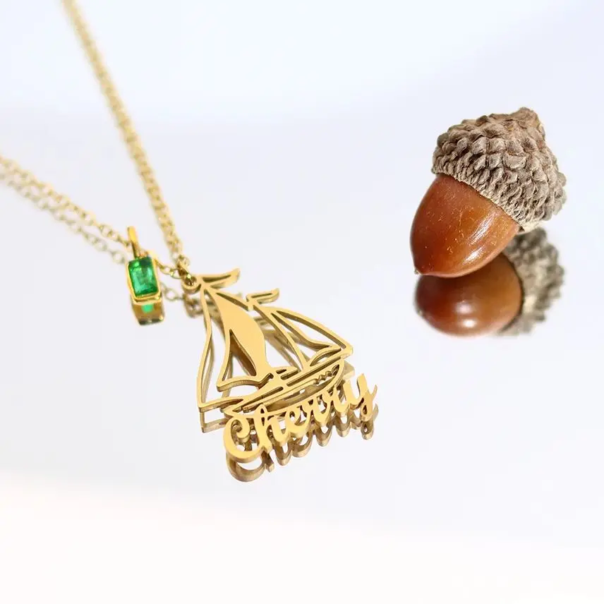 

Todorova Customized Hollow Sailboat Name Necklace Stainless Steel Nautical Punk Jewelry Christmas Gift For Men