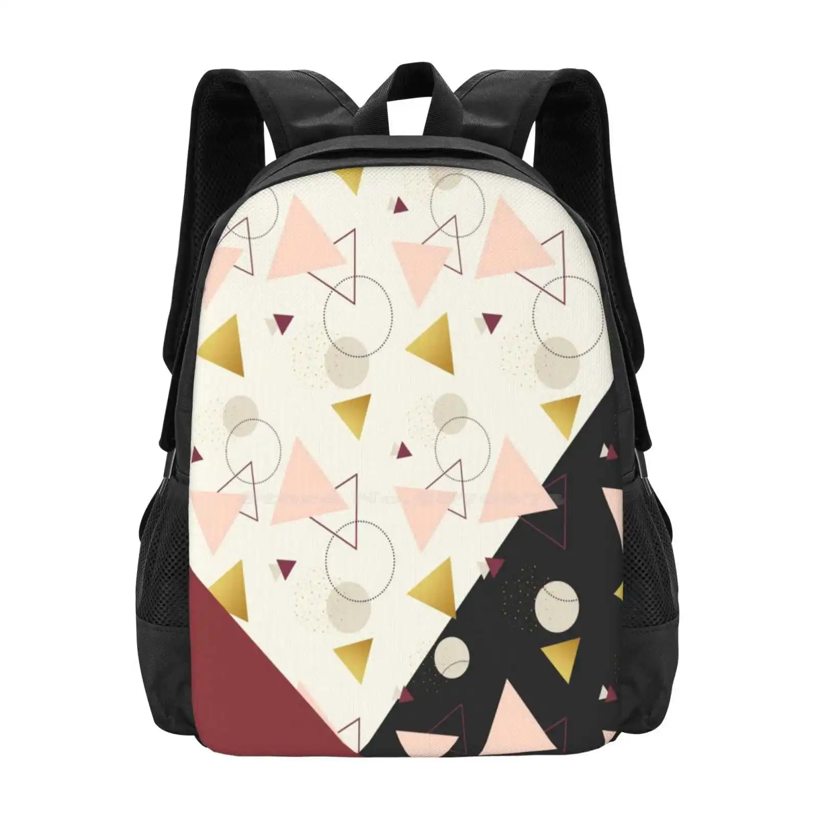 Triangles Mix Backpacks For School Teenagers Girls Travel Bags Black Abstract Triangles Geometric Pastel Colors Delicate Lovely