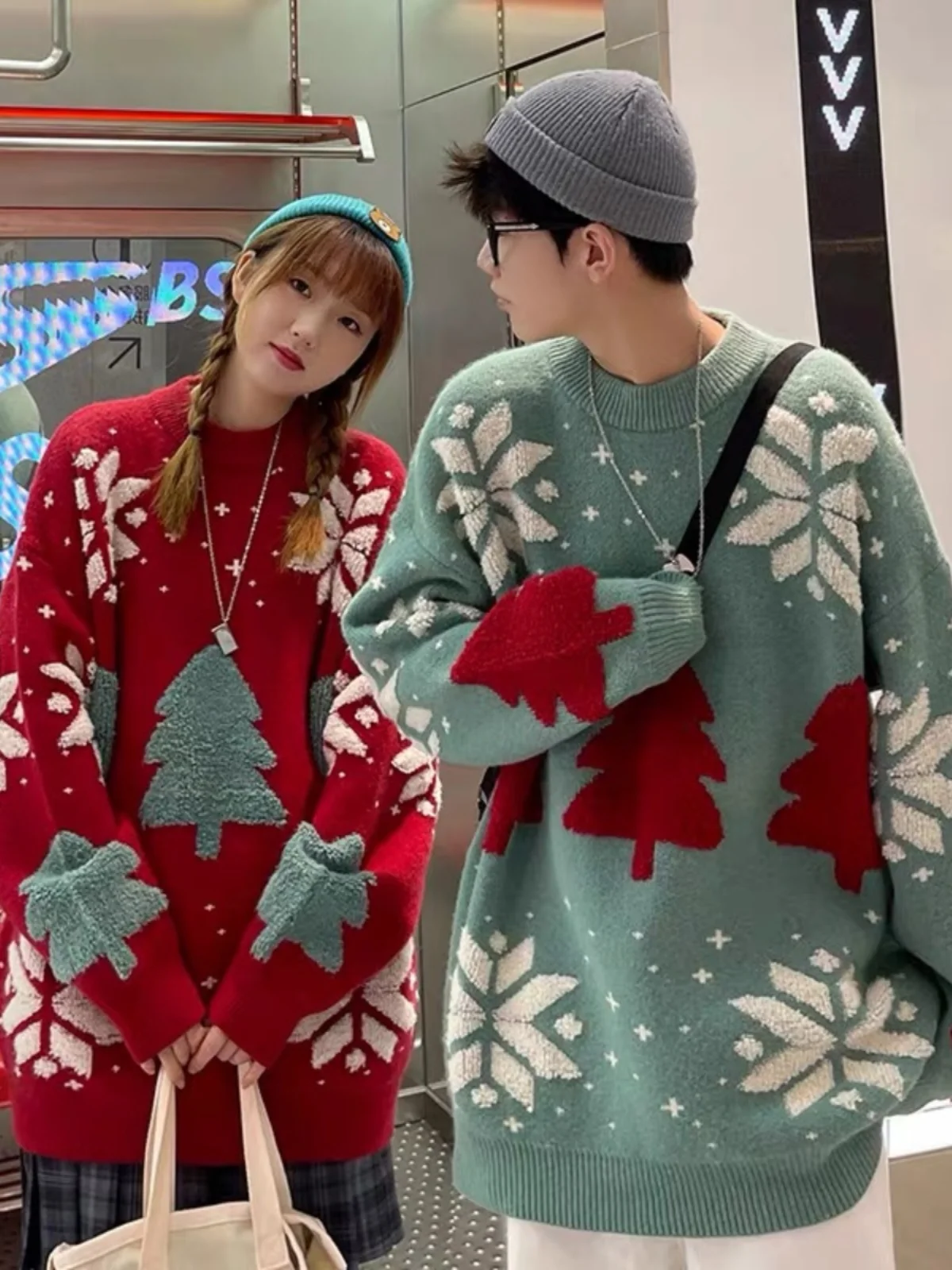 

Couples Cisas New Year Loose Lazy Sle Knitted Sweater Outerwear Casual round Ne Long Sve Straight Cut Knitwear