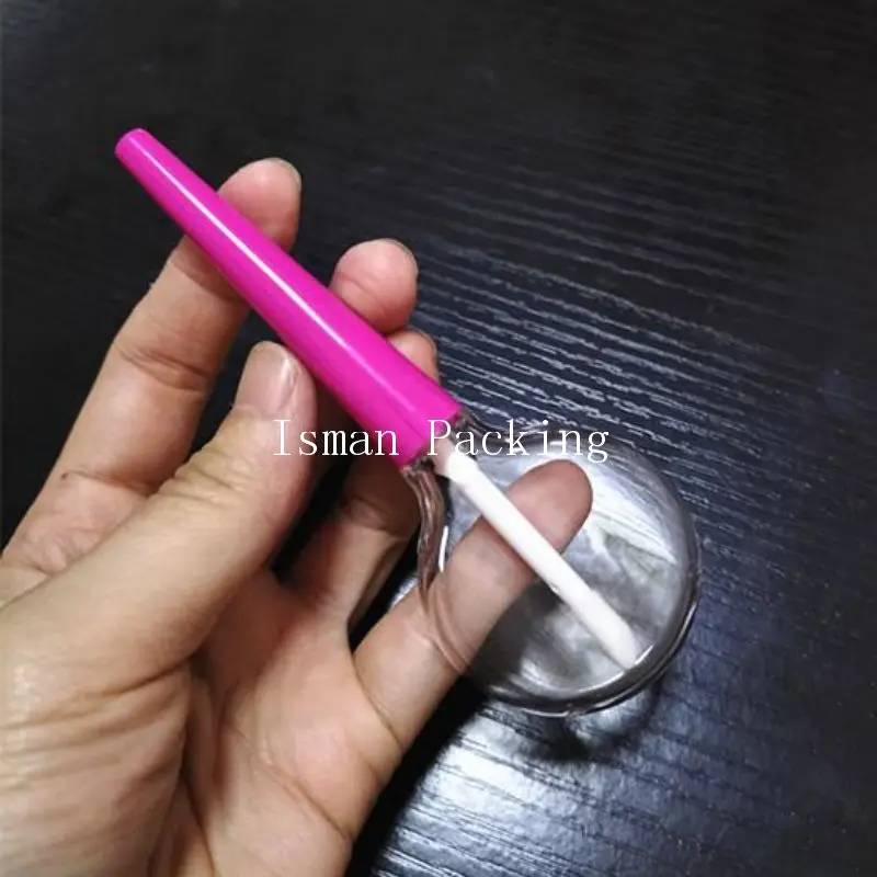 50 buah Hot Pink 6ml anak-anak bening putih permen Lipgloss wadah tabung isi ulang Lollipop Lip Gloss kemasan botol dengan sikat