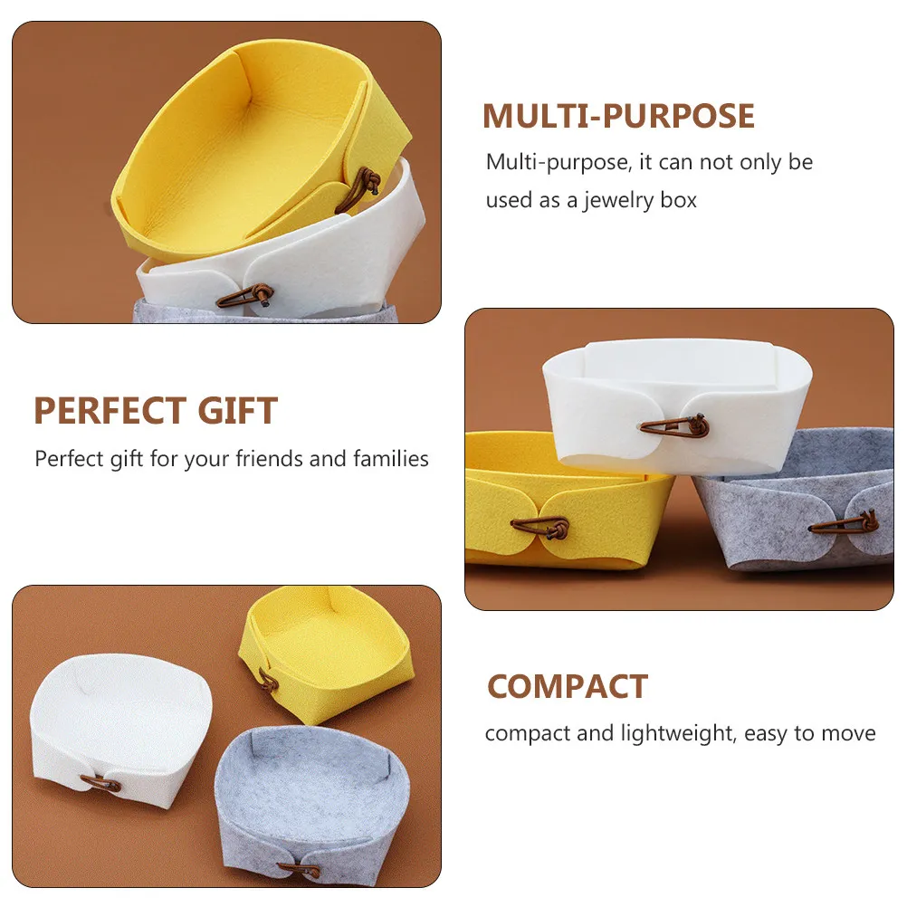 3Pcs Felt Desktop Storage Box Simple Elegant Jewelry Organizer for Earrings Necklaces Bracelets Brooches Hair Clips Sundries